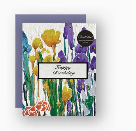Happy Birthday Floral Watercolor Garden - Plantable Greeting Card