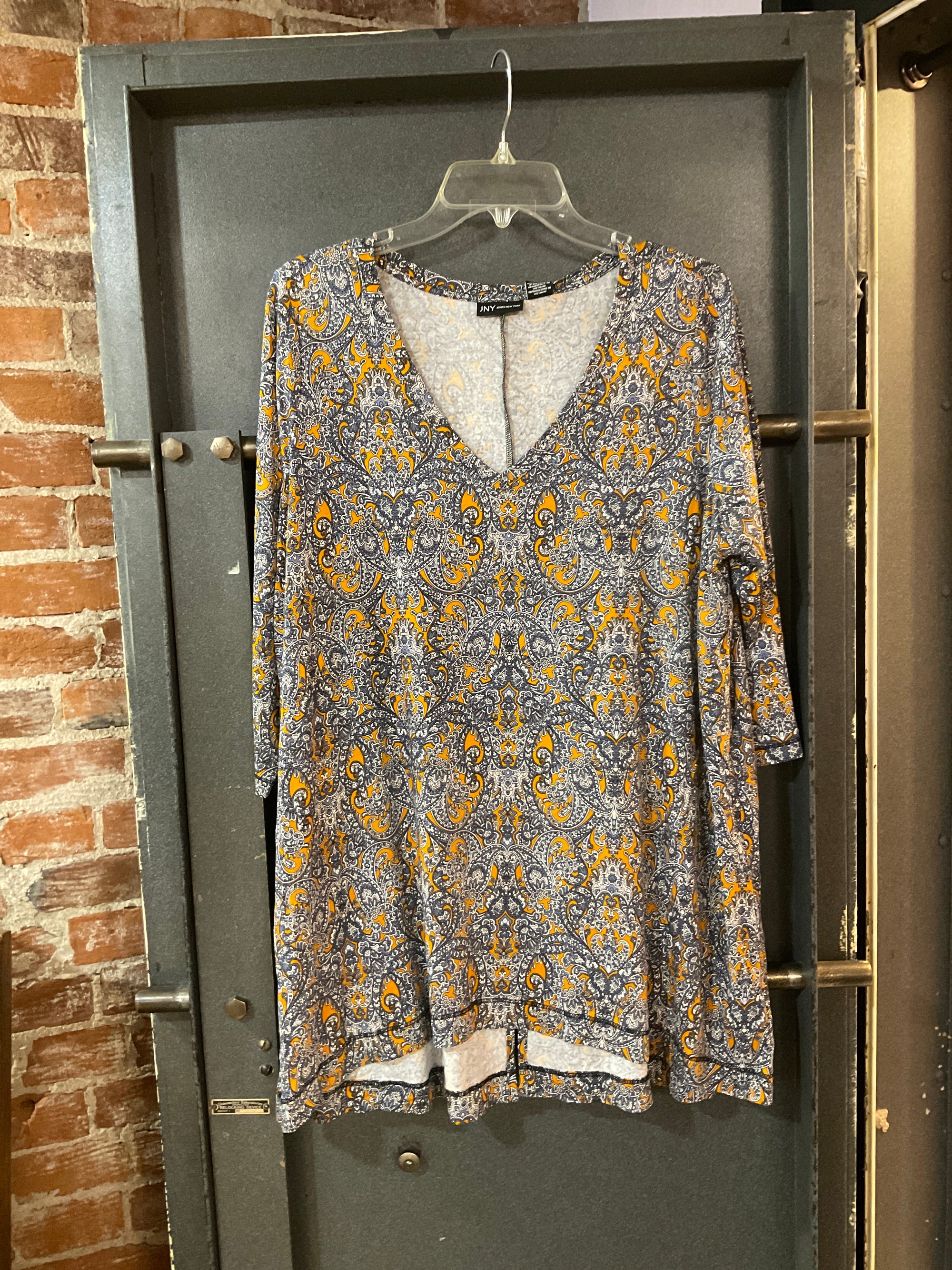 Orange/grey pattern JNY 3/4 sleeve 1X