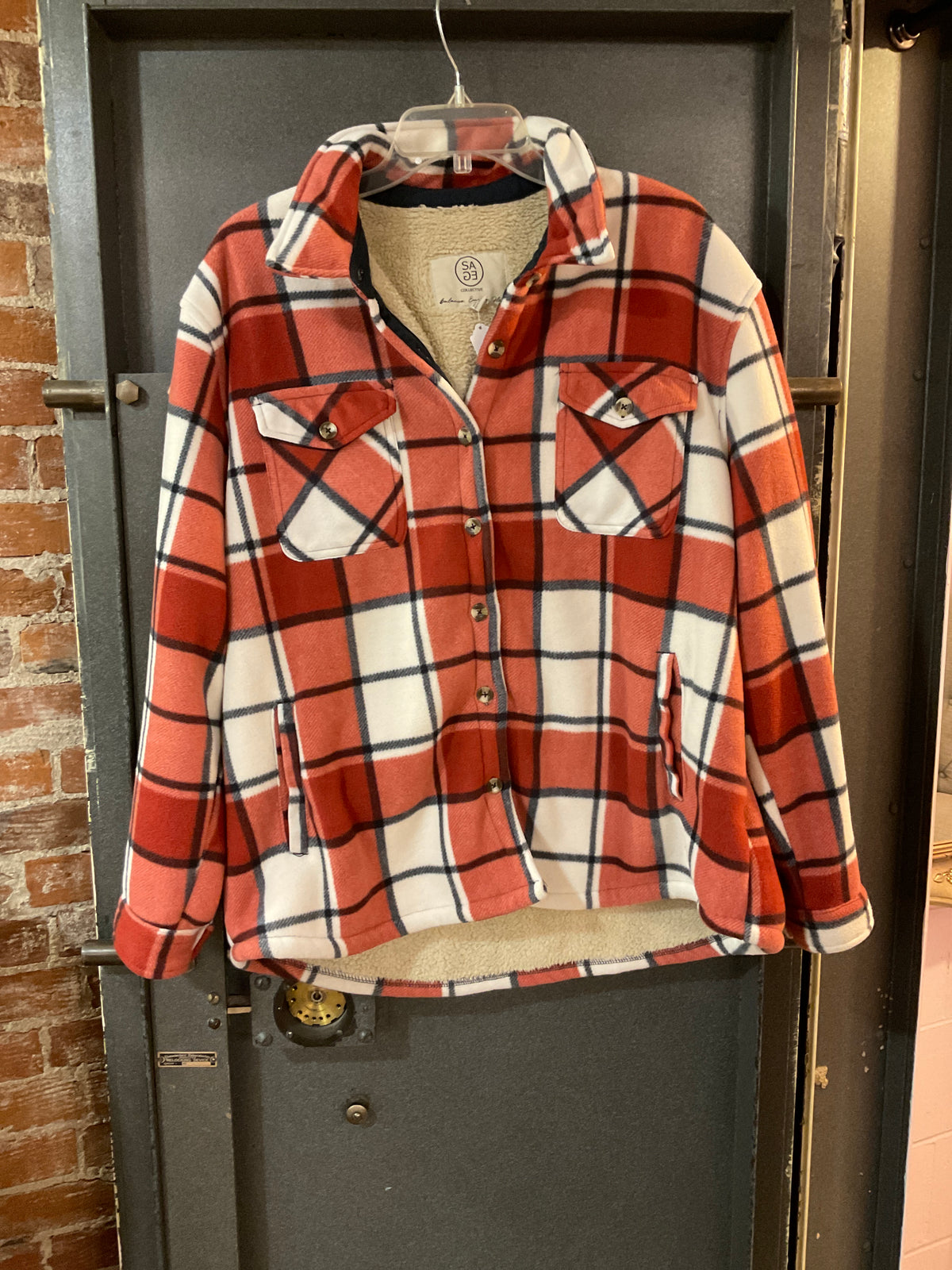 ORANGE/NAVY FLANNEL Sage Collective BUTTON UP JACKET XL