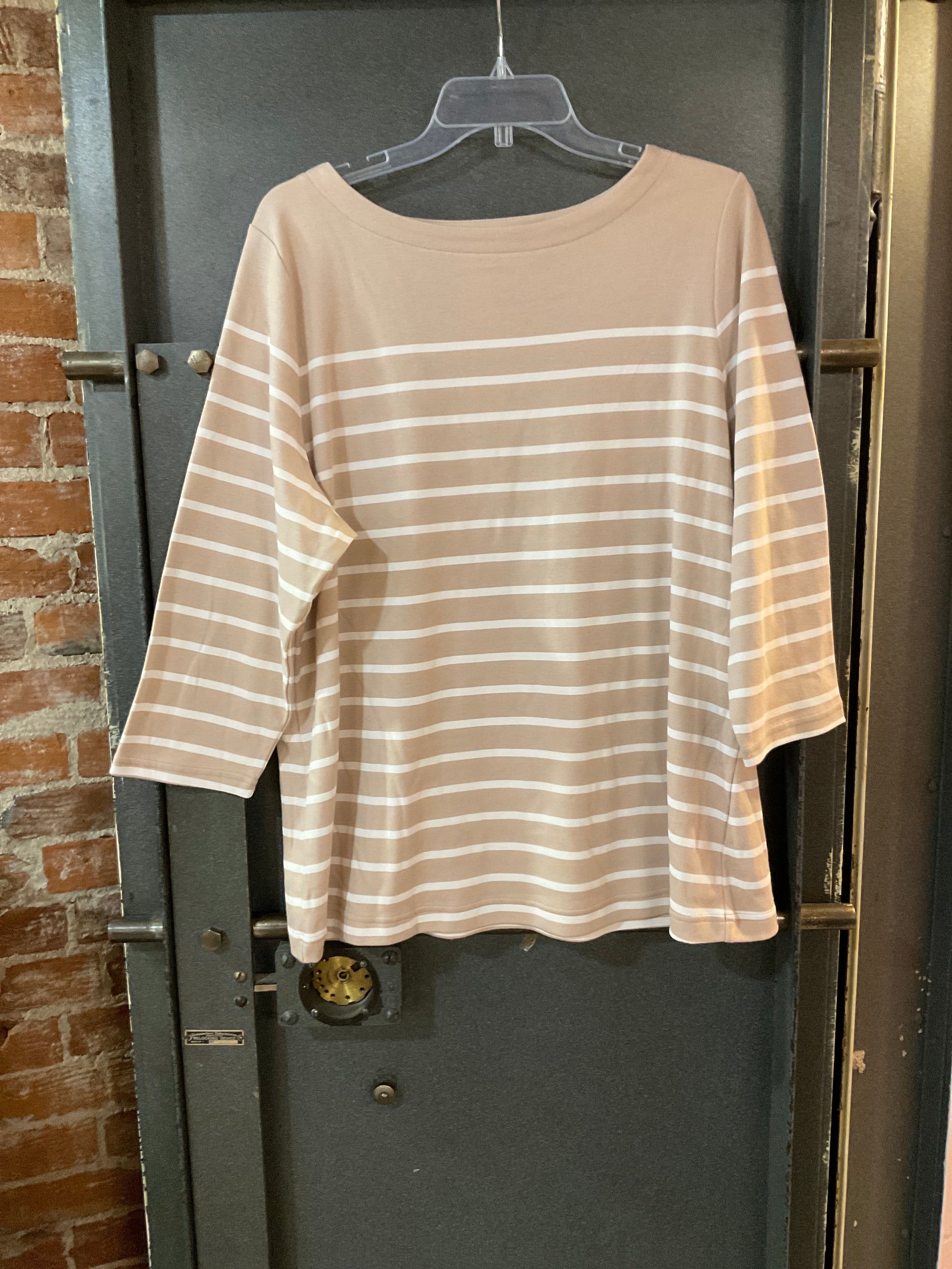 Tan/cream Stripe CROFT &amp; BORROW 3/4 Sleeve 1X
