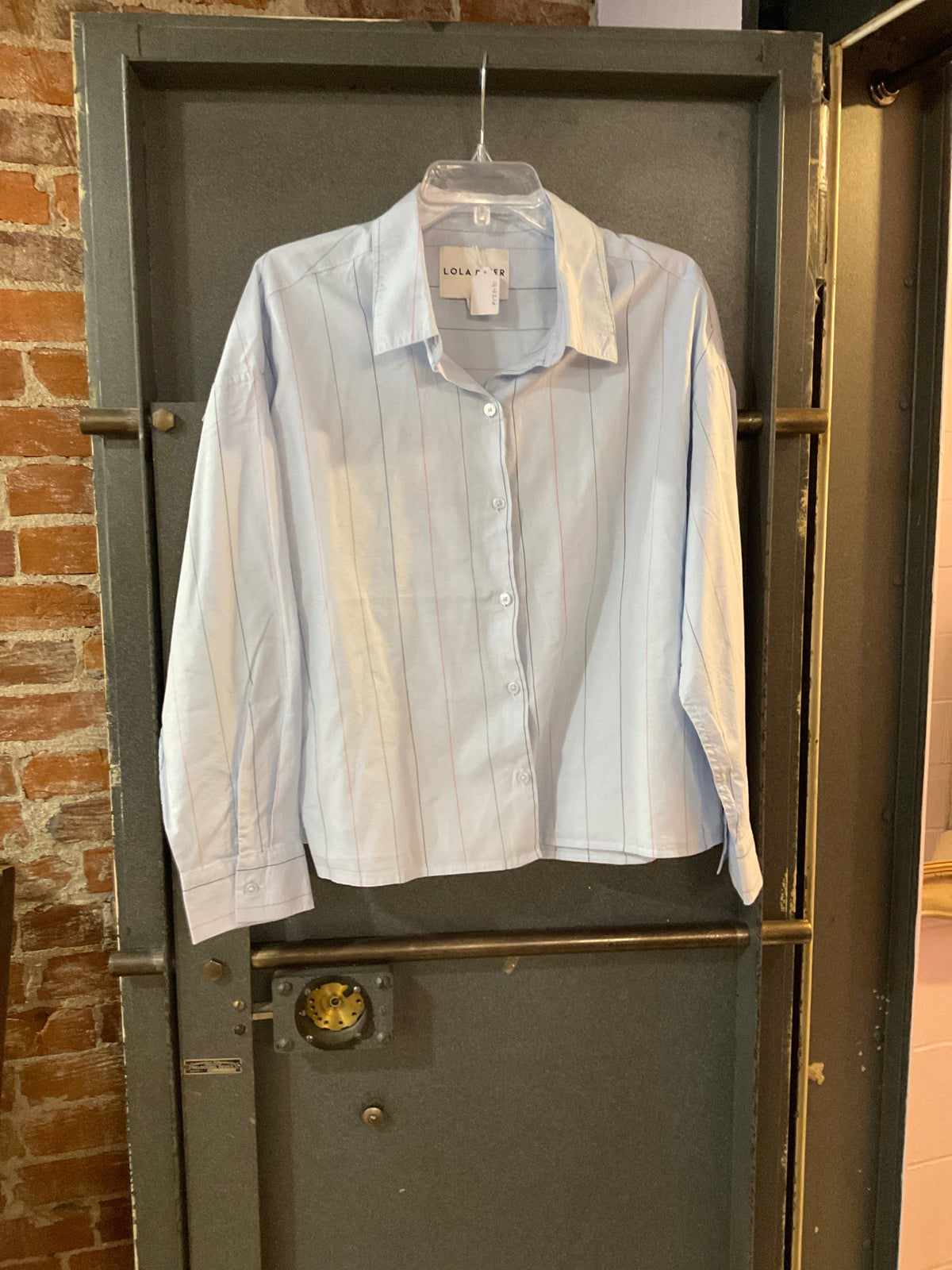 GREEN/WHITE STRIPE LOLA RIVER BUTTON UP LONG SLEEVE SHIRT XL