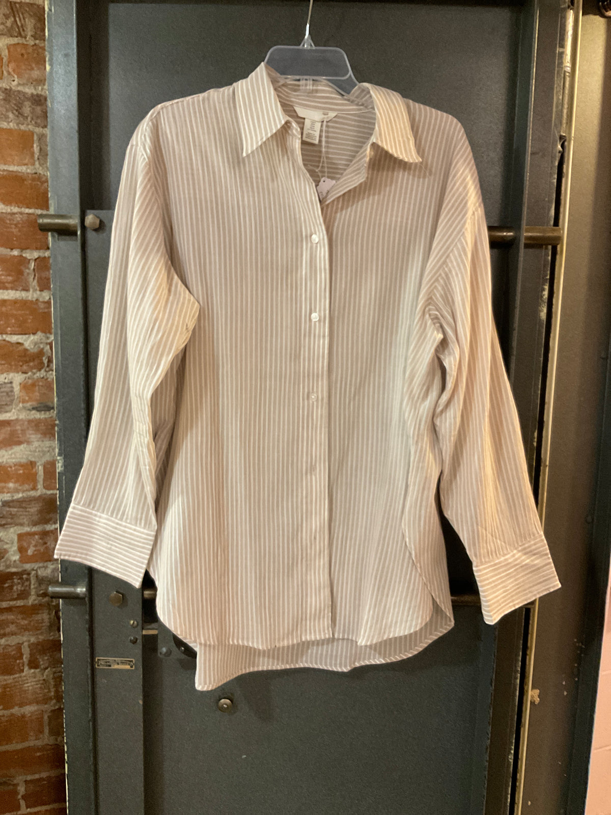 WHITE/TAN STRIPES H &amp; M BUTTON DOWN LONG SLEEVE SHIRT M