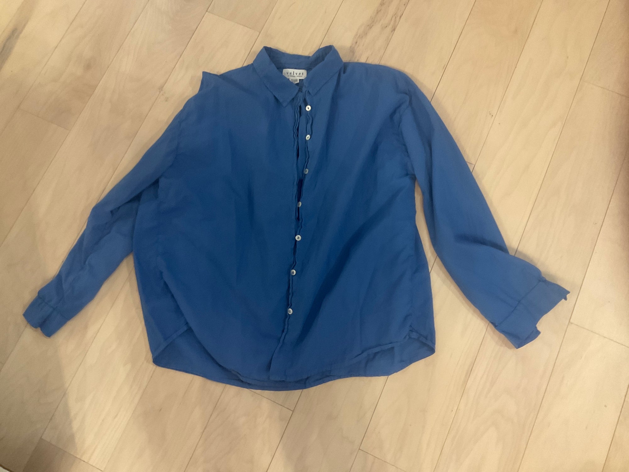 {{ClientCode}} BLUE VELVET LONG SLEEVE SHIRT, M