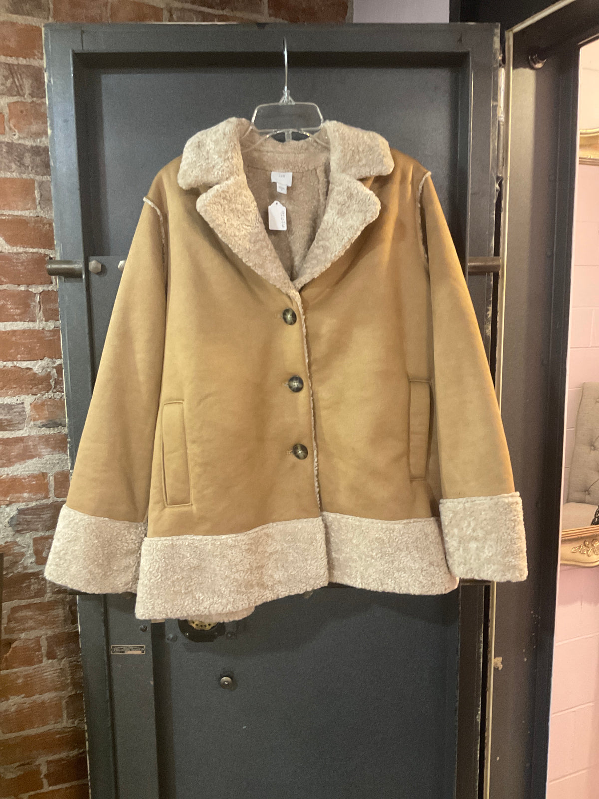 BROWN J JILL Button up faux fur trim Jacket M