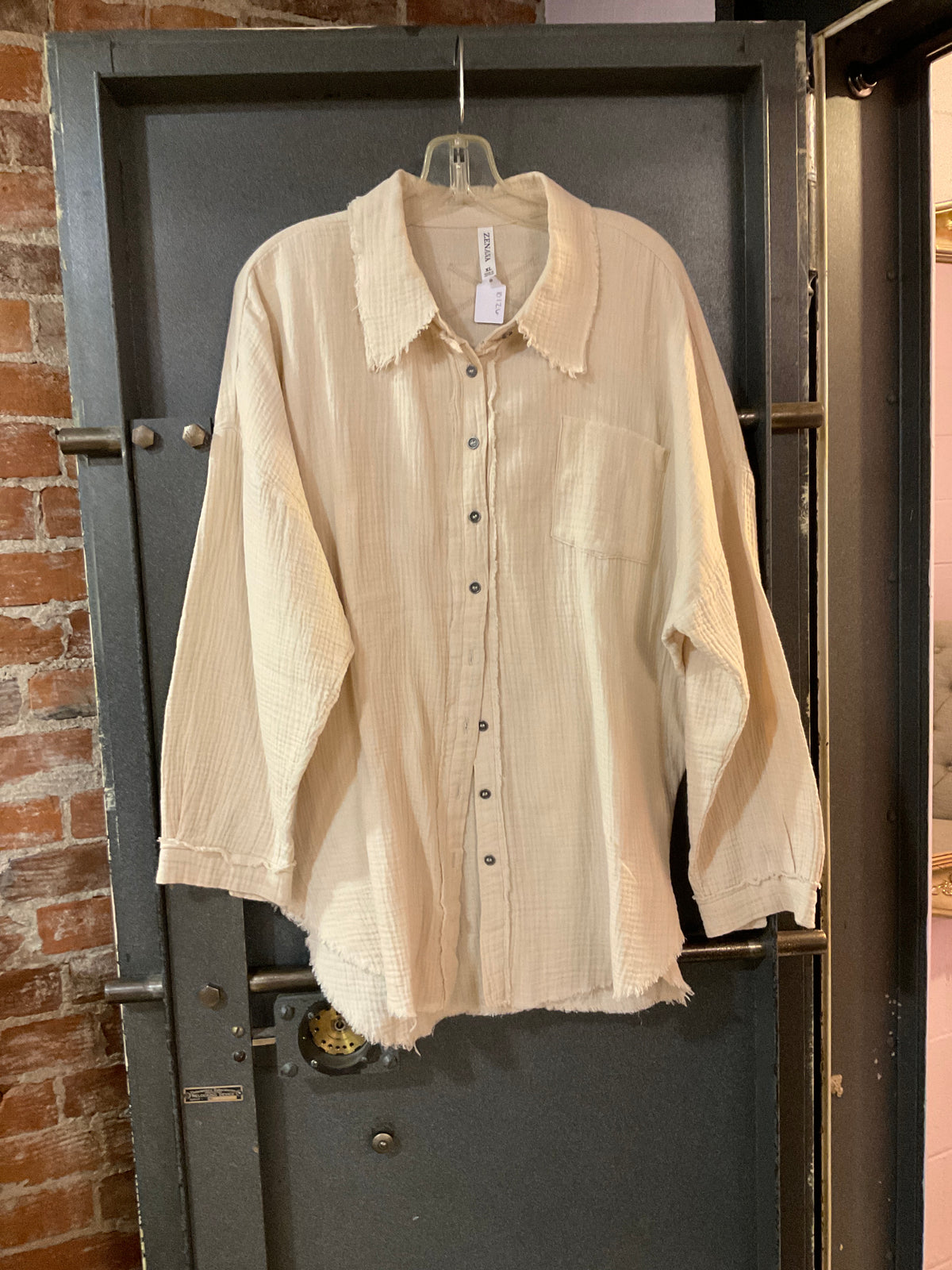 TAN ZENANA BUTTON DOWN LONG SLEEVE SHIRT XL
