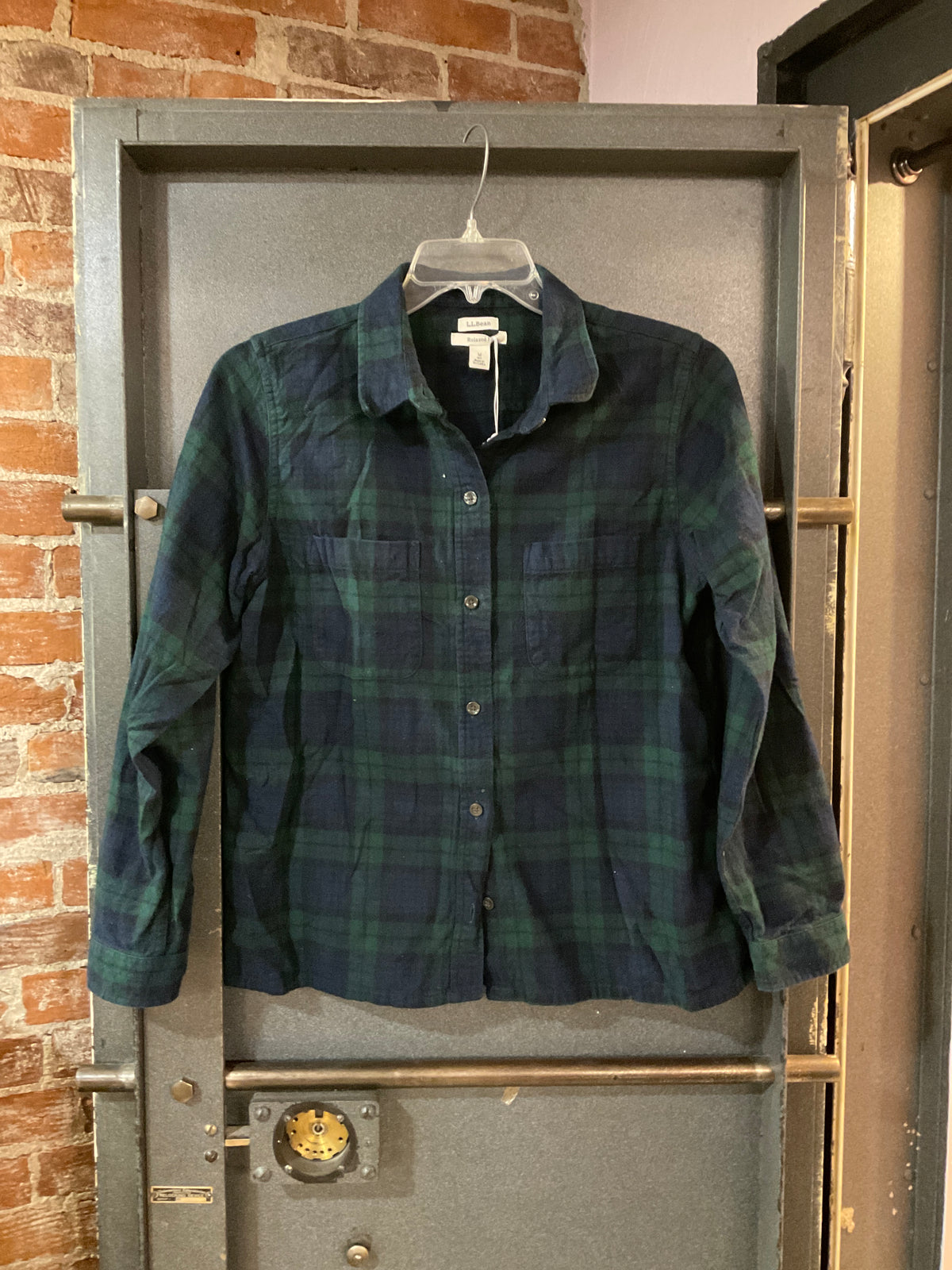 GREEN/NAVY FLANNEL LL BEAN 100% Cotton M