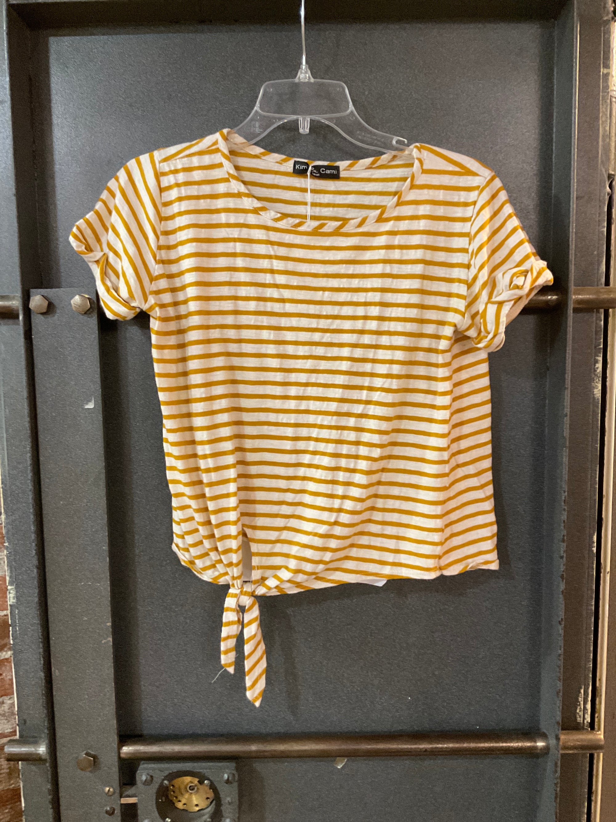 CREAM/YELLOW STRIPE KIM &amp; CAMI SHORT SLEEVE SHIRT S