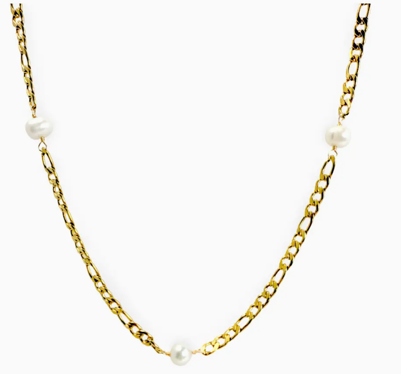 Ethic Goods - Rhythm Freshwater Pearl &amp; Figaro Gold Chain Necklace