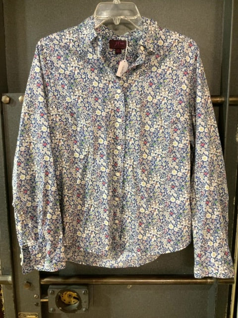 BLUE FLORAL J CREW BUTTON DOWN SHIRT 10
