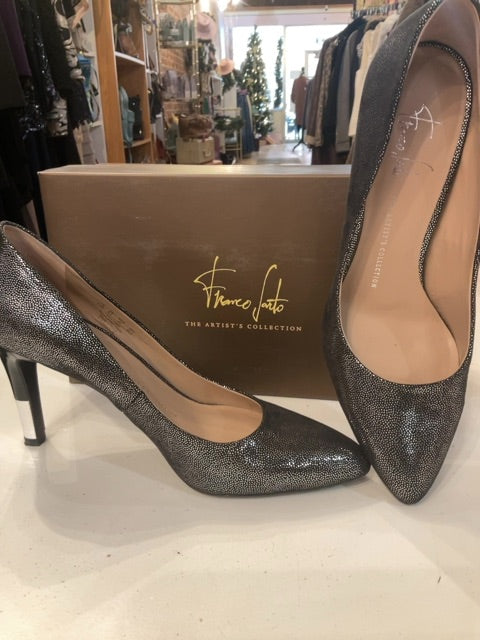 {{ClientCode}} METALLIC SILVER FRANCO SARTO PUMPS, 8.5