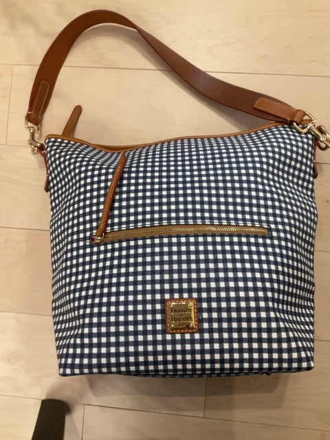{{Client Code}} WHITE AND BLUE DOONEY &amp; BOURKE CHECKED TOTE BAG