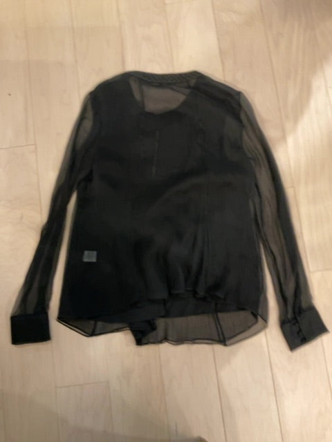{{ClientCode}} BLACK ADAM LIPPES SHEER LONG SLEEVE SHIRT, M