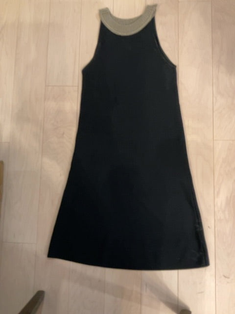 {{ClientCode}} BLK/TAN LEO &amp; SAGE SLEEVLESS DRESS, S