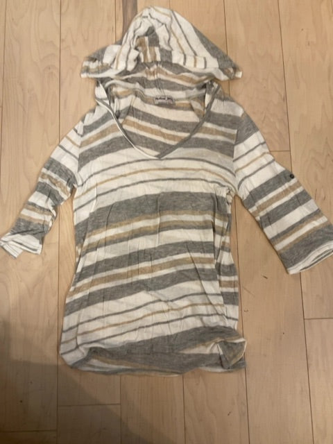 Grey/wht stripe MICHAEL STARS HOODED TEE SHIRT OS