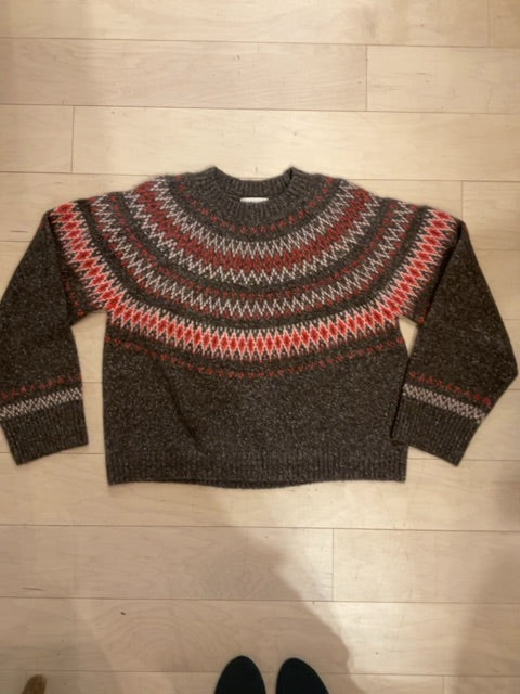 BROWN PATTERN DOWNEAST PATTERNED HIGH NECK SWEATER XL