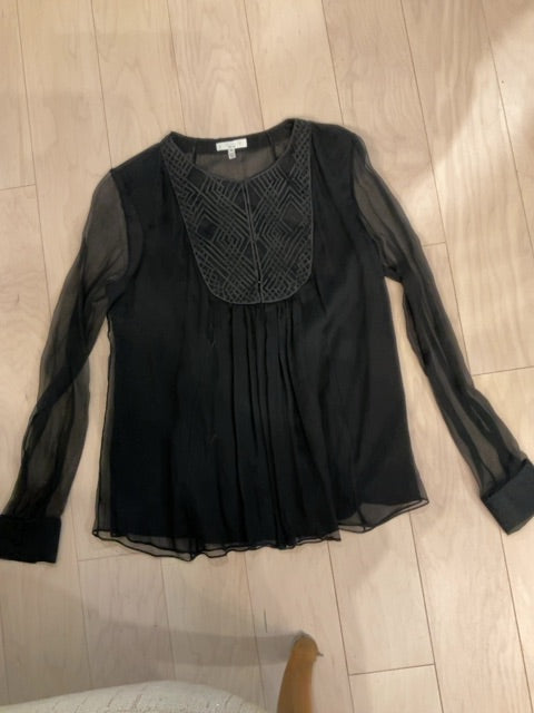 {{ClientCode}} BLACK ADAM LIPPES SHEER LONG SLEEVE SHIRT, M