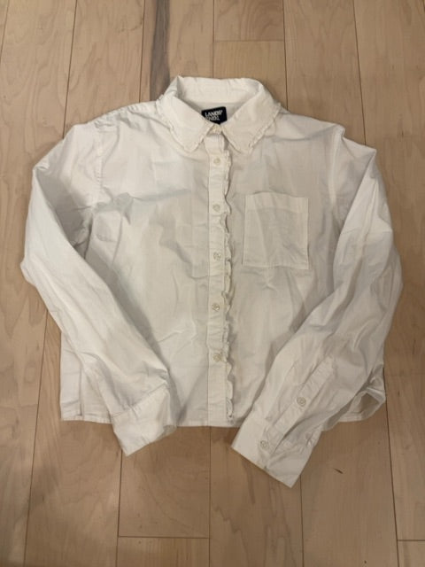 WHITE LANDS END LONG SLEEVE RUFFLE SHIRT M