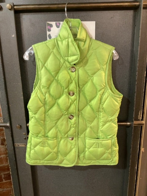 lime green TALBOTS QUILTED DOWN VEST WITH DIAMOND PATTERN S