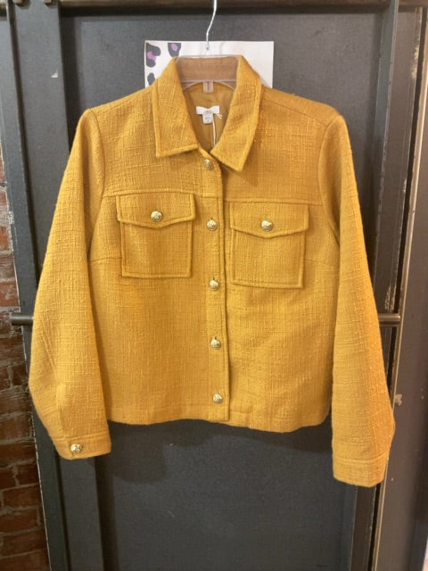YELLOW/GOLD J JILL YELLOW/MUSTARD TWEED JACKET WITH GOLD BUTTONS M