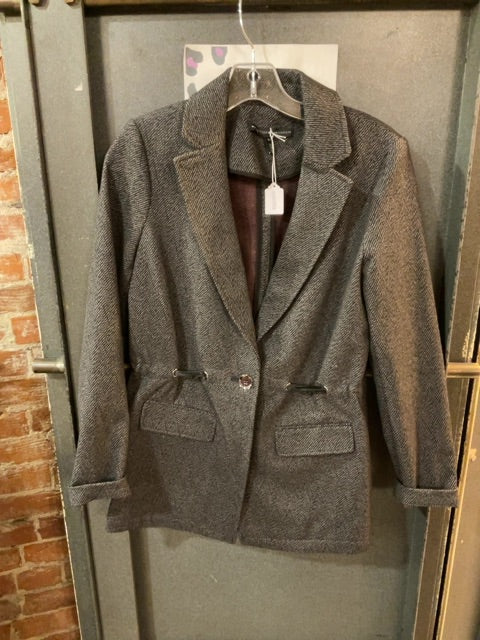 GRAY WHITE HOUSE BLACK MARKET HERRINGBONE KNIT BLAZER XS