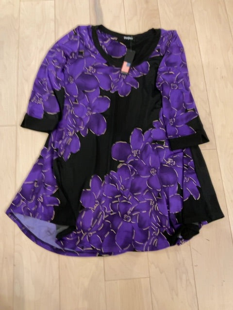 PURPLE/BLACK PETALURA 3/4 SLEEVE TUNIC M