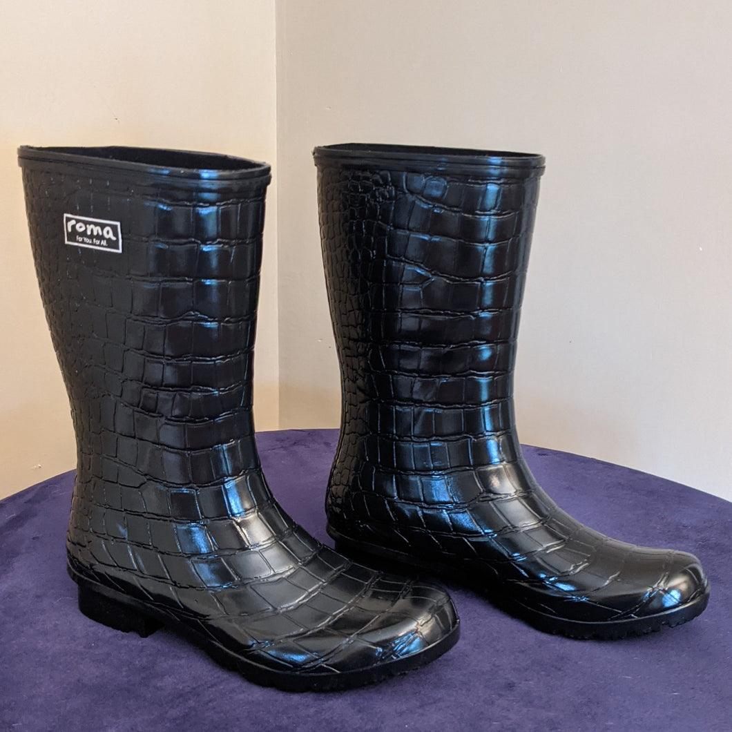Natural Rubber Black Croc Tall Rain Boots