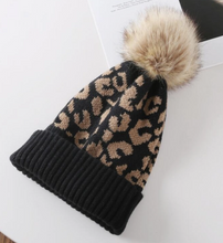 Load image into Gallery viewer, Leopard Beanie with Faux Pom Pom
