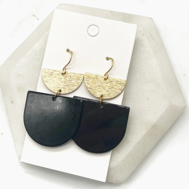 Black and Gold Double Deco Acrylic Statement Earrings