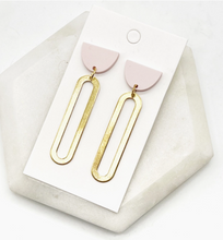Load image into Gallery viewer, Gold Oval Acrylic and Metal Statement Earrings
