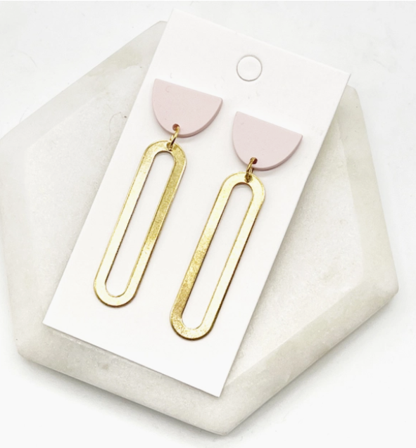 Gold Oval Acrylic and Metal Statement Earrings