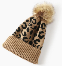 Load image into Gallery viewer, Leopard Beanie with Faux Pom Pom
