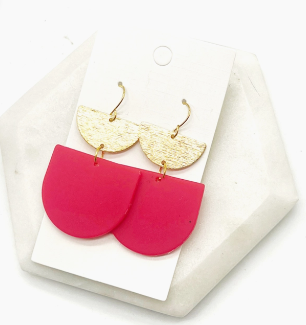 Cherry Red and Gold Double Deco Acrylic Statement Earrings