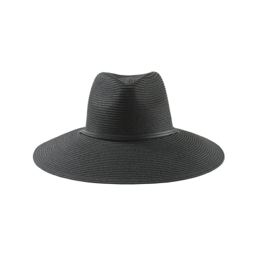Extra wide brim Fedora Hat with Adjustable Leather Chin Strap - Black