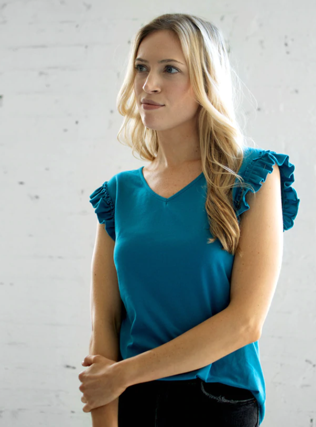 Guilia Ruffle Tank Top in Monaco Blue