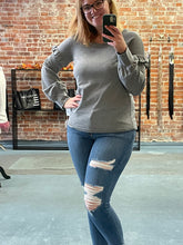 Load image into Gallery viewer, Heather Grey Long Sleeve Ruffle Sweatshirt
