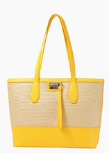 Load image into Gallery viewer, Izzy Straw Tote - Scarlet and Yellow
