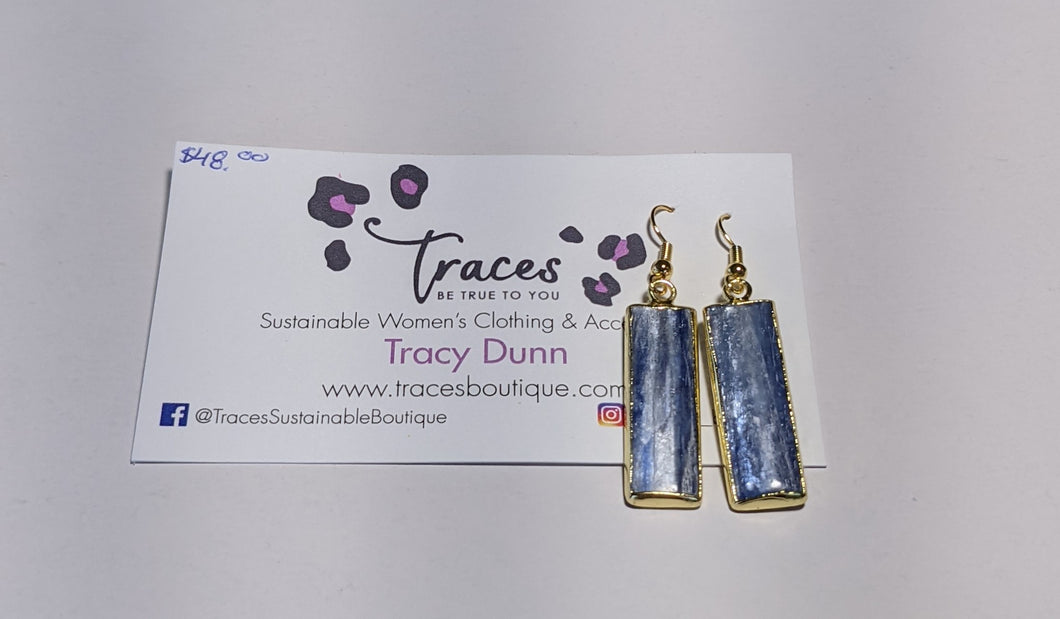 Pearly Blue Kyanite Gold Dangle Earring