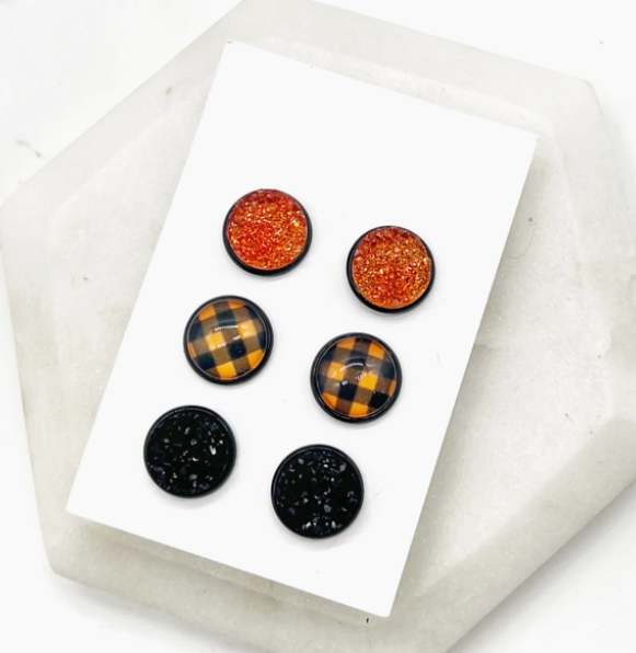Orange Buffalo Plaid Druzy Stuf Trio
