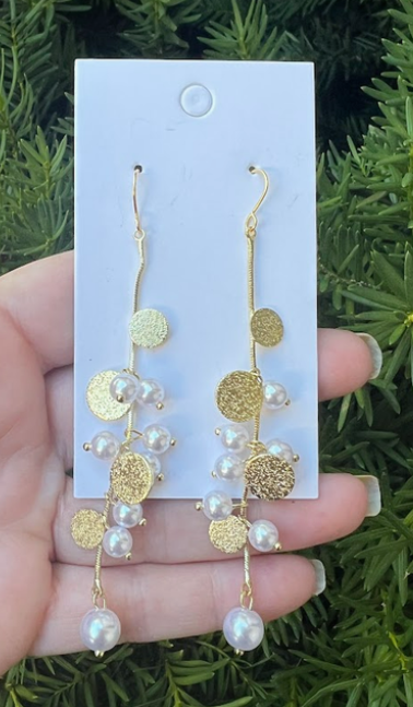 Pearl and Gold Cluster Dangle Statement Earrings