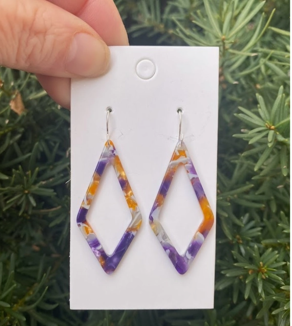 Purple and Orange Diamond Acrylic Earrings