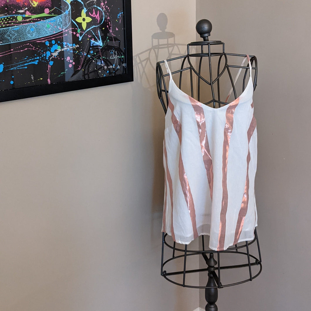 V Neck Spaghetti Tank Top - Bronze and Ivory