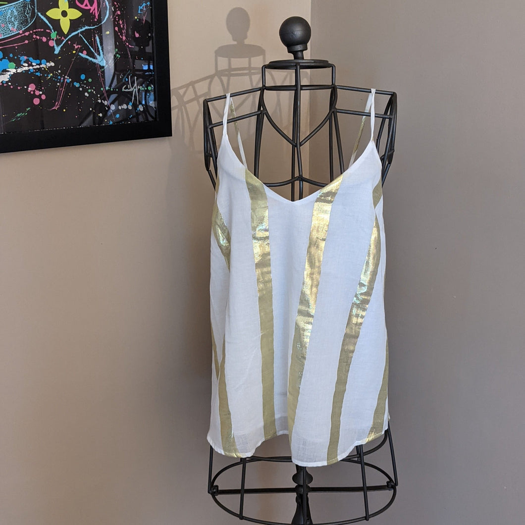 V Neck Spaghetti Tank Top - Gold and Ivory