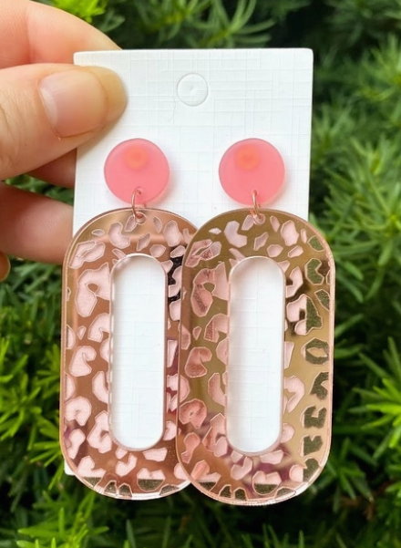 Rose Gold Leopard Loop Acrylic Earring