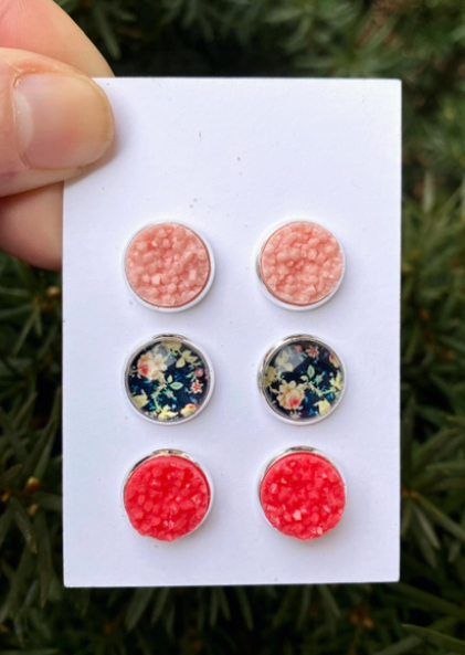 Roses Druzy Stud Trio