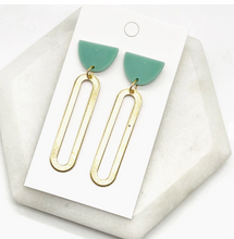Load image into Gallery viewer, Gold Oval Acrylic and Metal Statement Earrings
