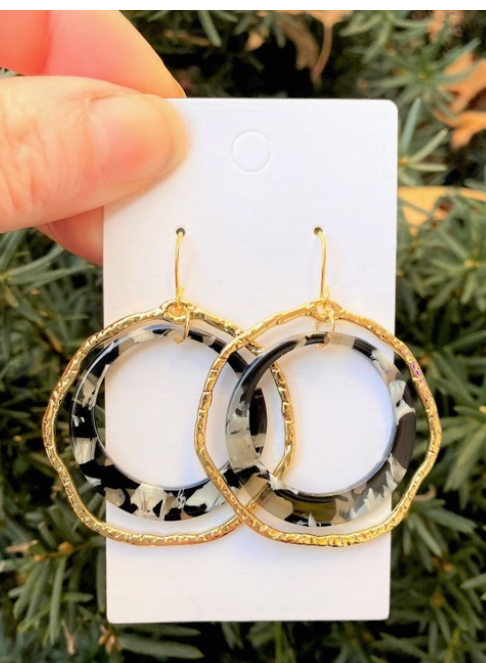 Black and Gold Chandelier Disc Earring