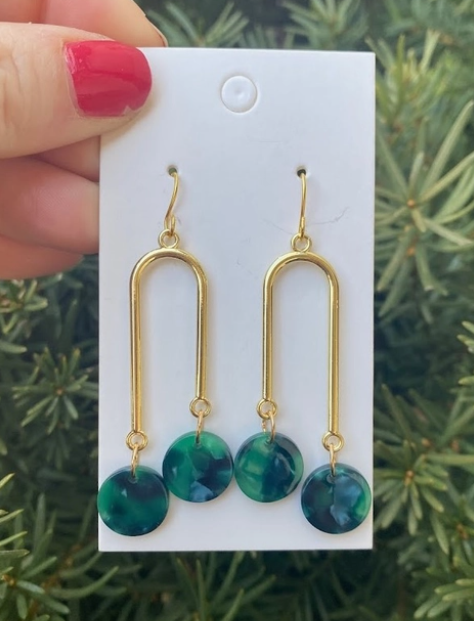 Green and Blue Arch Dangle Acrylic and Metal Earrings