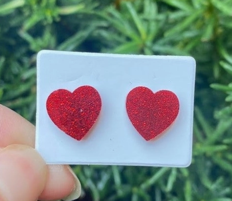 Red Heart Glitter Stud Earring